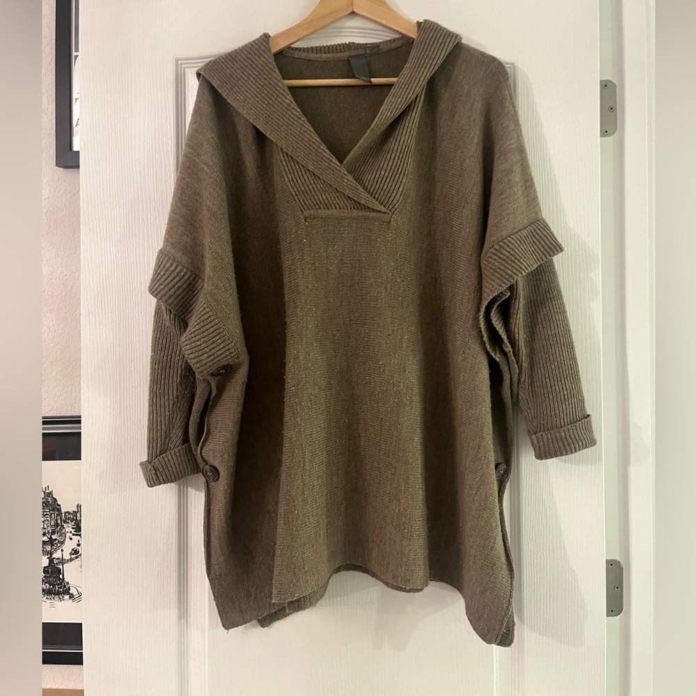 Quinn Hooded Taupe Pullover Poncho Sweater